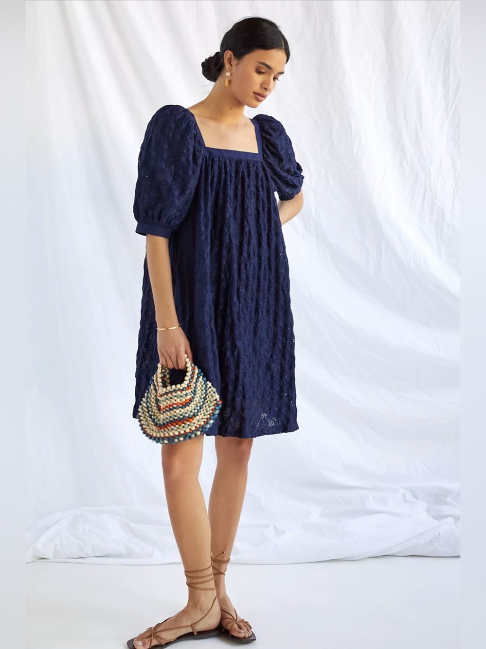 Maeve Eyelet Mini Dress from Anthropologie - size S - Navy Blue